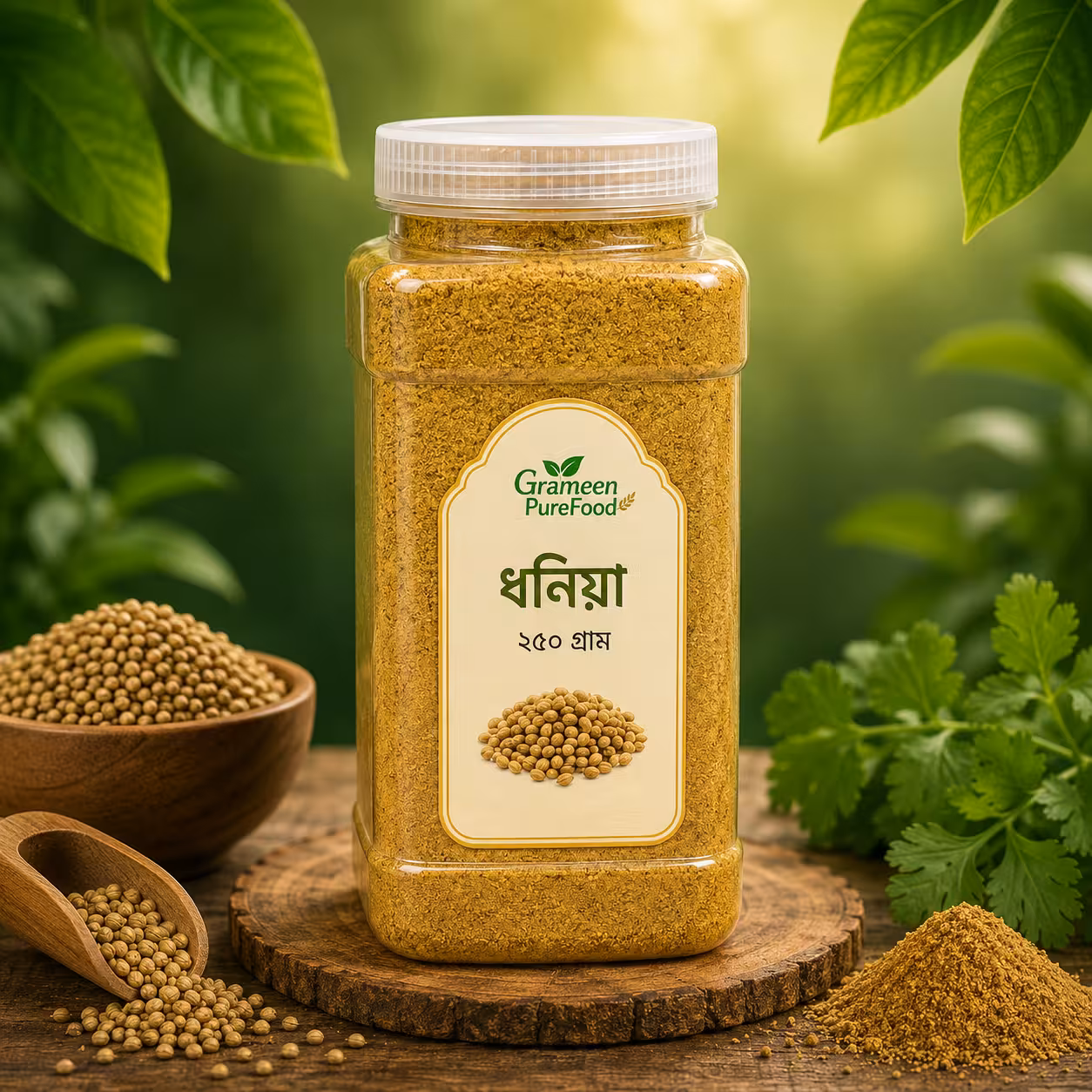 Fresh coriander spice with organic backdrop