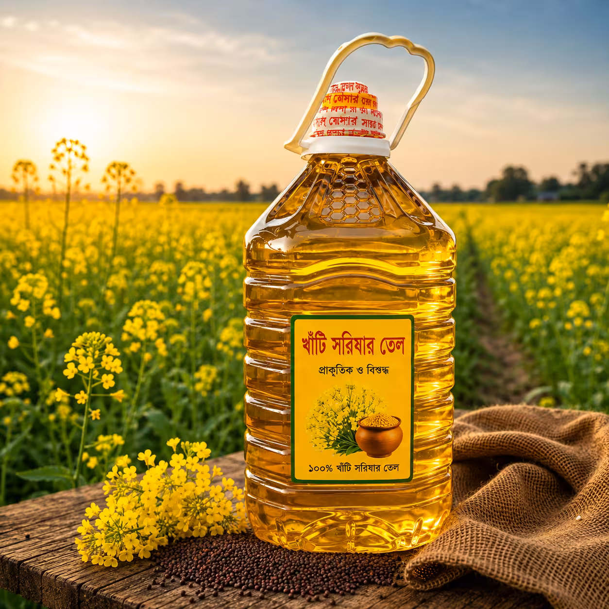 Golden oil in sunset light